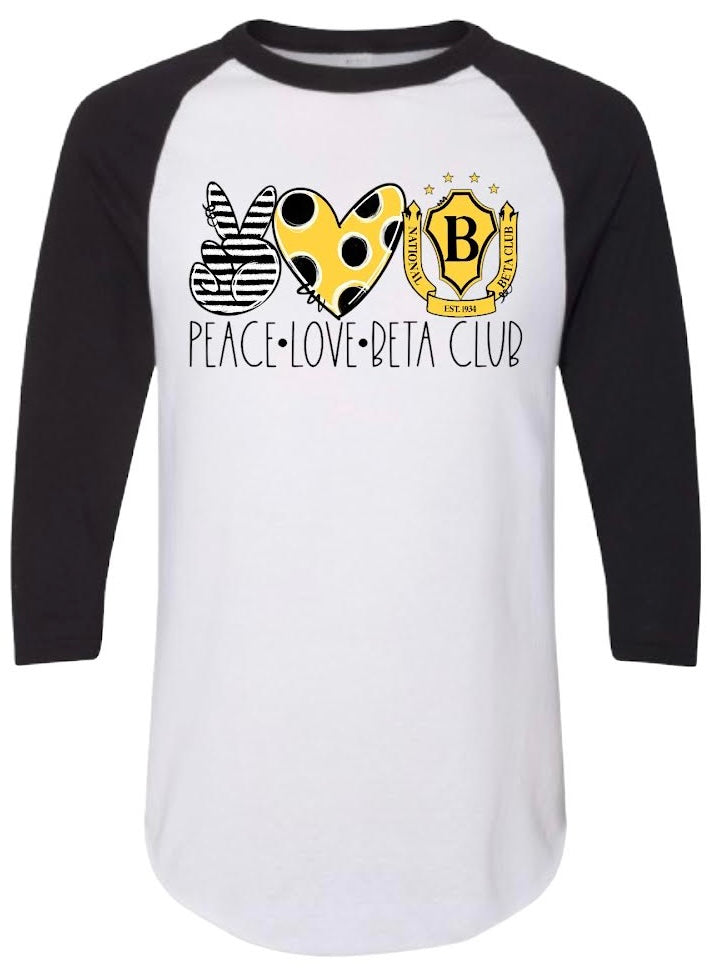 Peace Love Beta Club 3/4 Sleeve Baseball Jersey