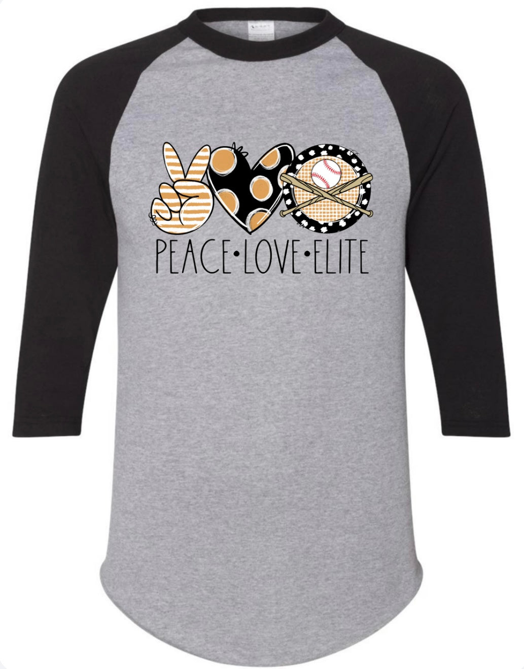 Peace Love Elite 3/4 sleeve Baseball Jersey