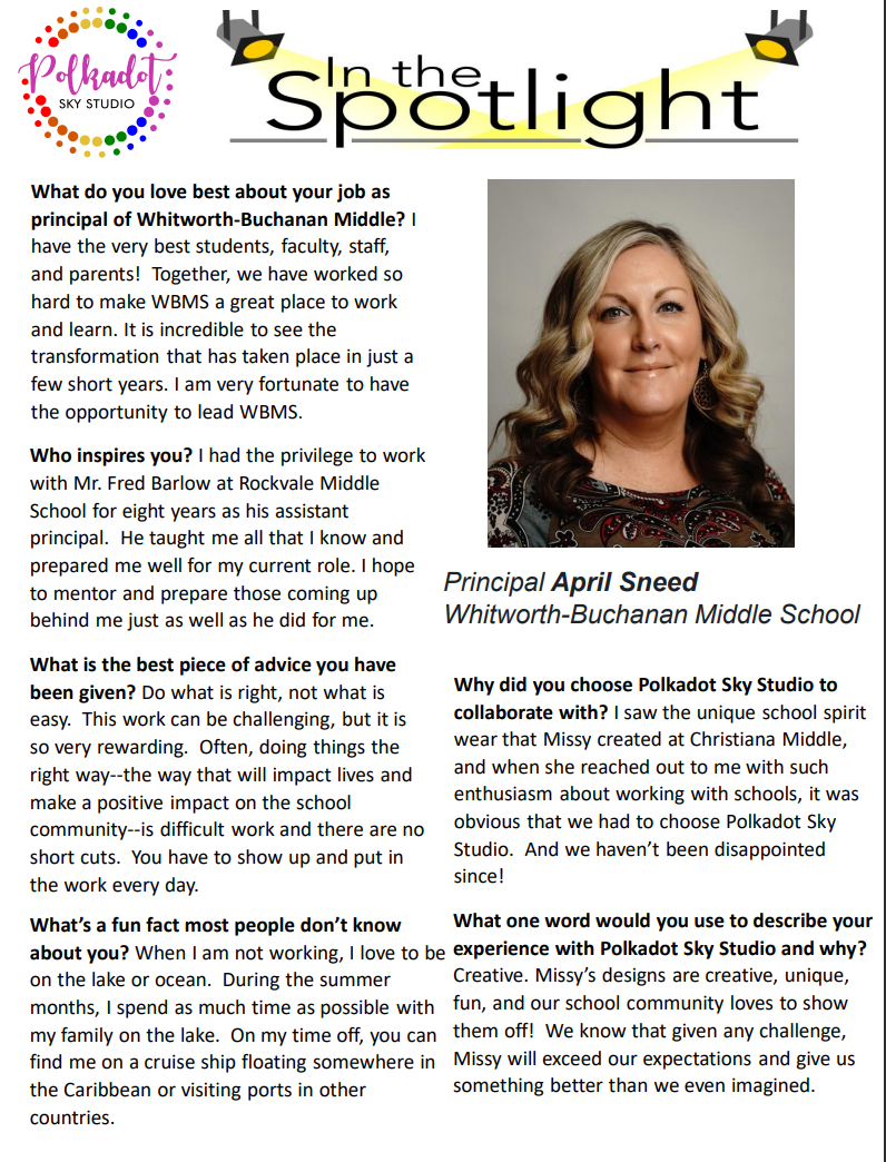 Principal April Sneed- Whitworth-Buchanan Middle School