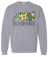 Load image into Gallery viewer, Peace Love Hornets Sweatshirt
