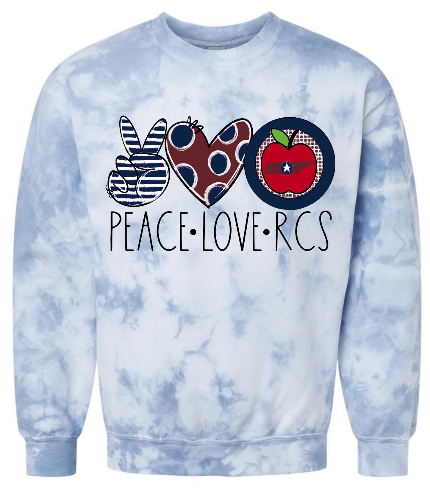 Peace Love RCS Blue Tie Dye Sweatshirt
