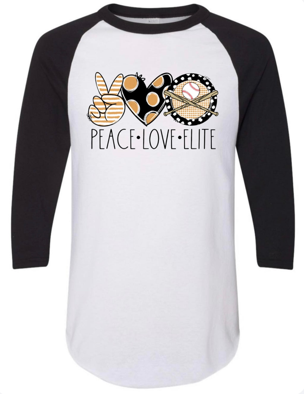 Peace Love Elite 3/4 sleeve Baseball Jersey