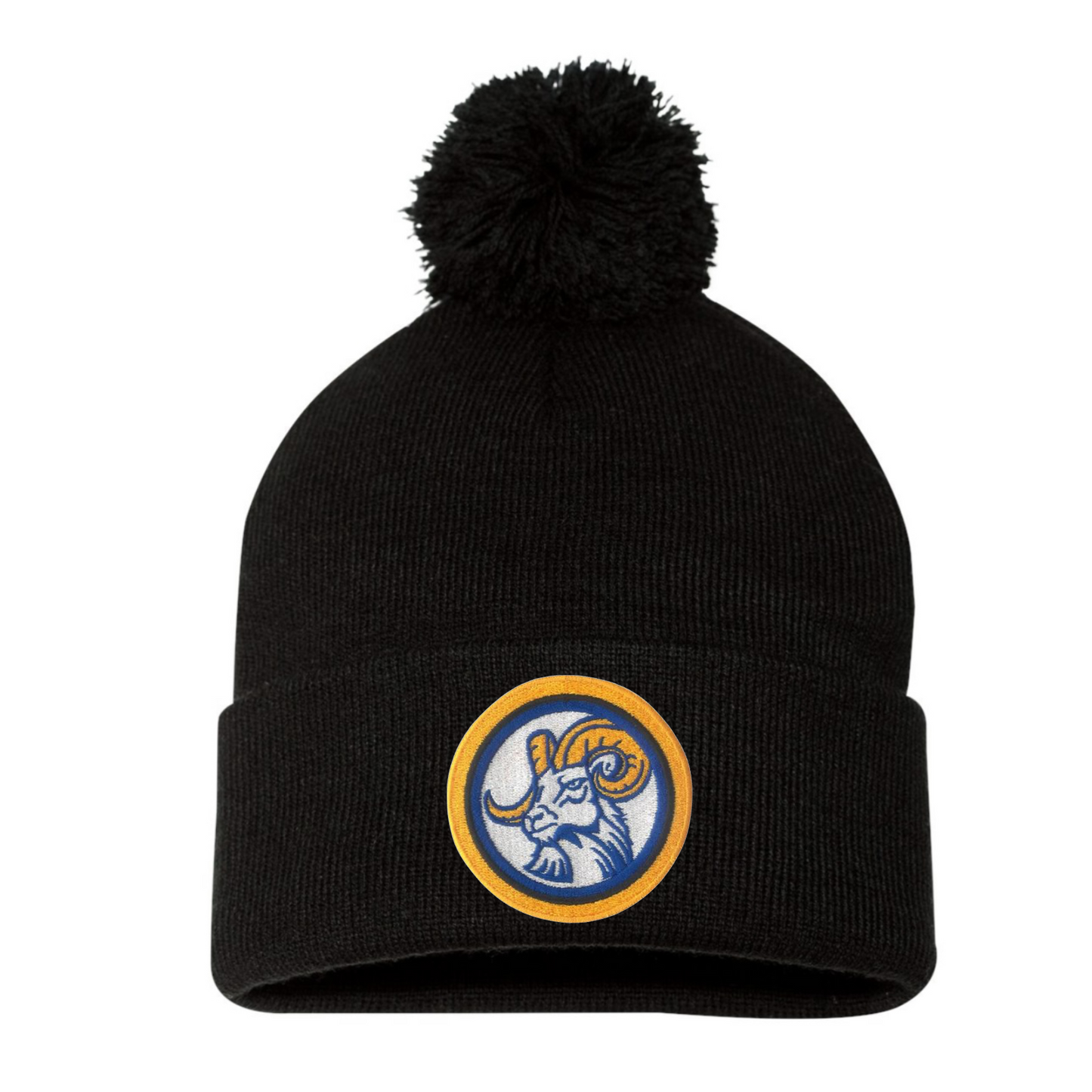 Ram Logo Embroidered Patch Pom-Pom Beanie