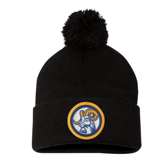 Ram Logo Embroidered Patch Pom-Pom Beanie