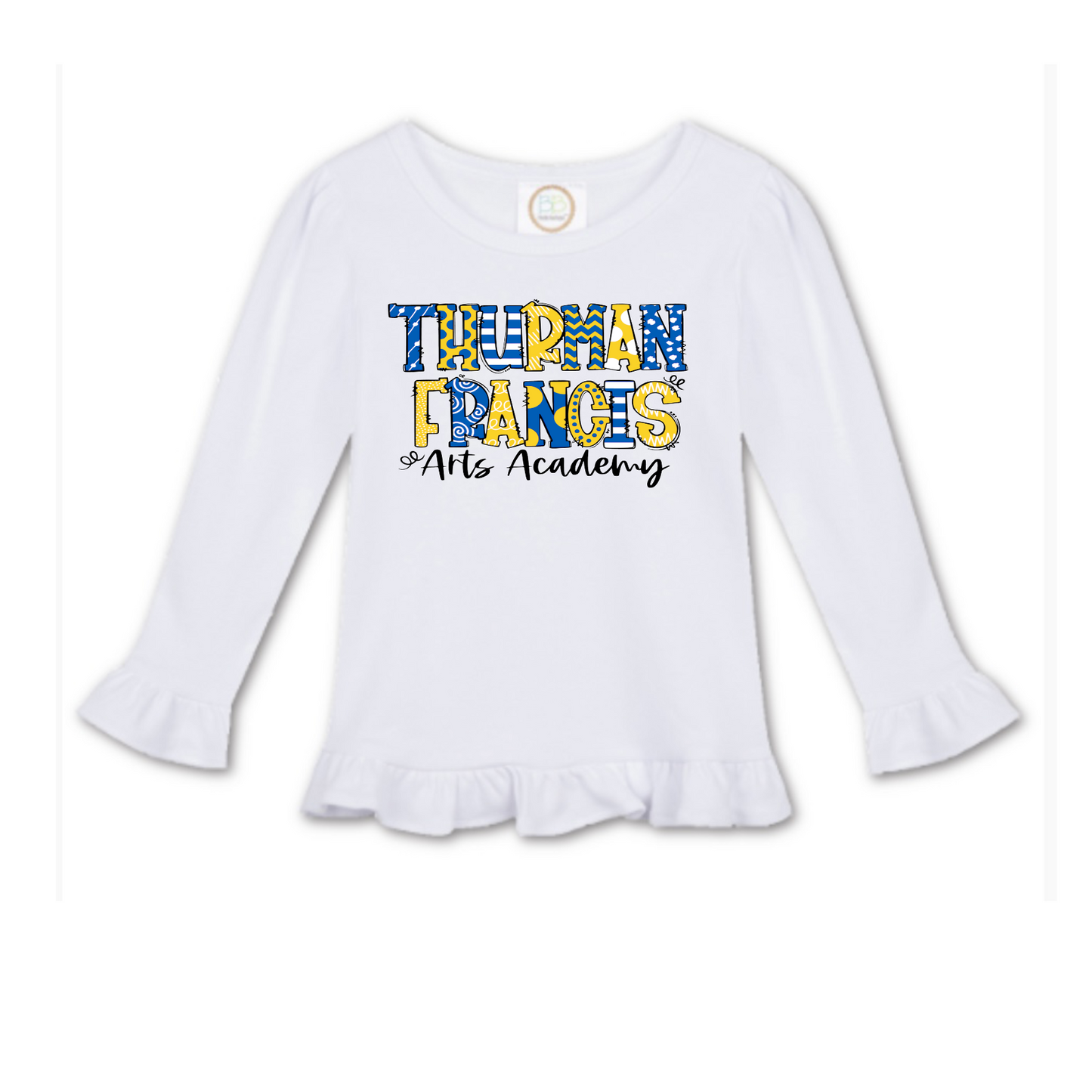 **LIMITED EDITION**Thurman Francis Doodle Long Sleeve Ruffle Tshirt