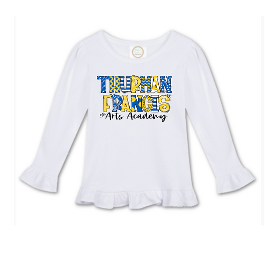 **LIMITED EDITION**Thurman Francis Doodle Long Sleeve Ruffle Tshirt