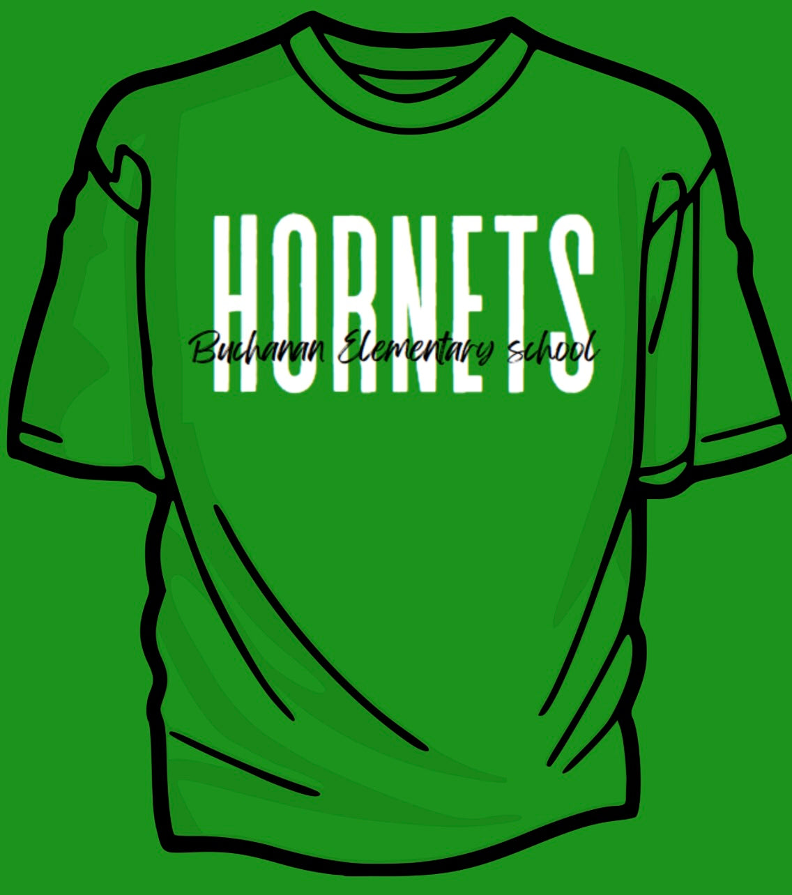 Hornets with cursive Buchanan Elementary Tshirt
