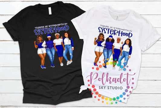 Sisterhood Strength tshirt-blue & white